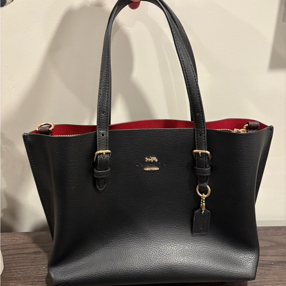 Coach Black Leather Mollie Tote 25 - Picture 1 of 10